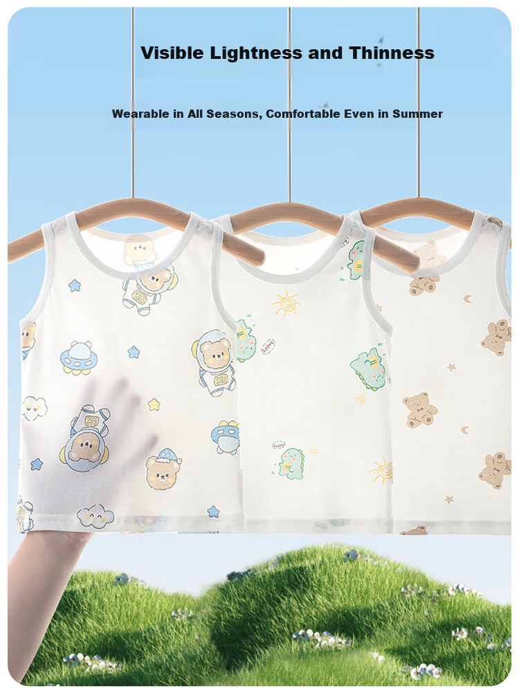 9i9 Children's Cotton Vest Summer Thin Sleeveless Top Boys Girls Baby Infant Belly Protector Dinosaur 0-2 Years 5