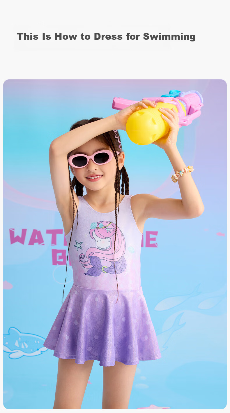 WATERTIME / Shuichuan Girls' Swimsuit 2025 New Kids' One-Piece Princess Skirt Swimwear UV Protection for Spa and Large Children 12