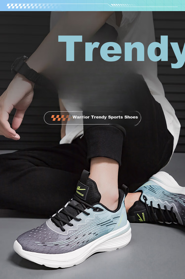Warrior Men's Sports Shoes 2026 Summer New Soft Sole Lightweight Trendy Running Shoes Black Light Blue Size 39 (245mm) 1