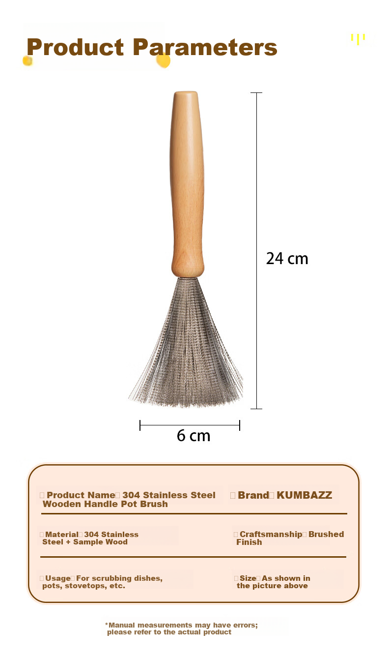 KUMBAZZ Stainless Steel Pot Brush Long Handle Kitchen Scrubber Extended Food-Grade Steel Wire Dish Brush Approximately 32cm 9