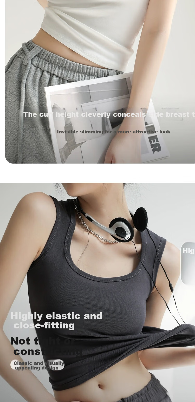 Miiow Ribbed Cotton Tank Top for Women 2026 New Wide Strap Camisole Vest Anti-Exposure Side Coverage Inner Outer Wear 7