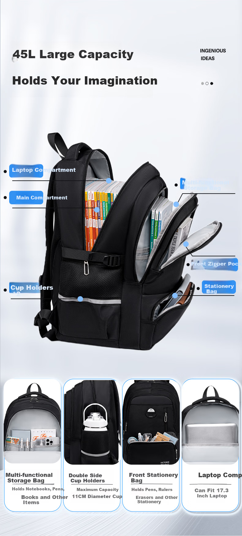 VICTORIATOURIST Backpack for Middle School Boys, Ergonomic Spine Protection, Lightweight, Large Capacity Laptop Travel Backpack for High School and College Students 4