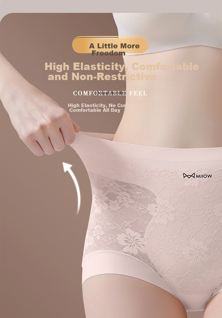 Miiow Women's Lace Underwear Extended 10A Cotton Antibacterial Crotch High Waist Tummy Control Hip Lift Breathable Plus Size Triangle Panties M 17