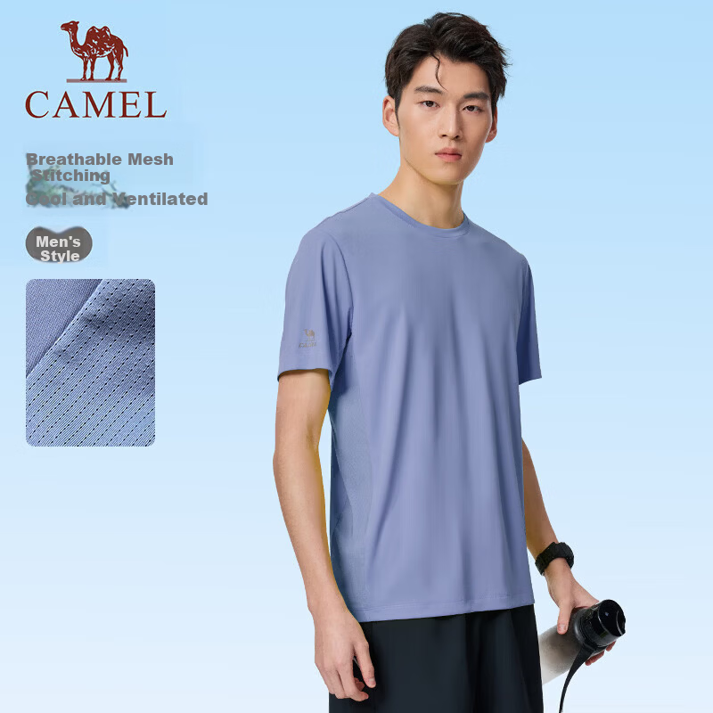 CAMEL Women's Summer New Loose Fit Short Sleeve T-Shirt, Round Neck Running Sports Sun Protection, Ultra-Thin Quick-Dry Ice Silk Top