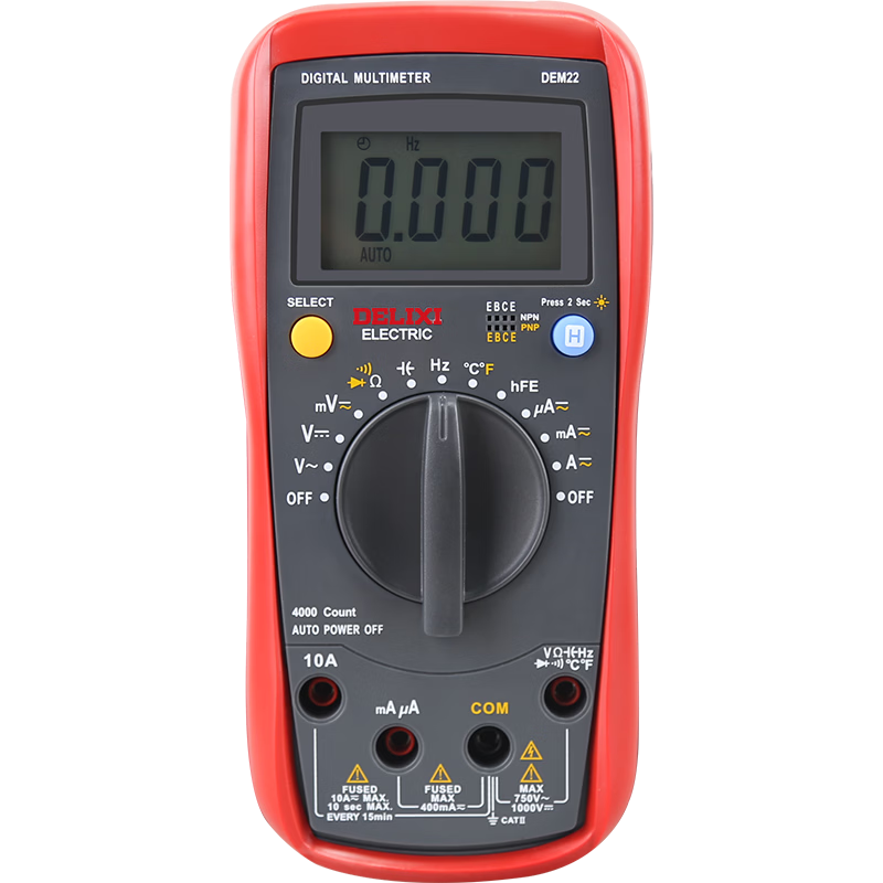 DELIXI ELECTRIC Digital Multimeter, Burn-Proof High-Precision Temperature Meter, Multimeter, Ammeter, for Home Use, DEM22