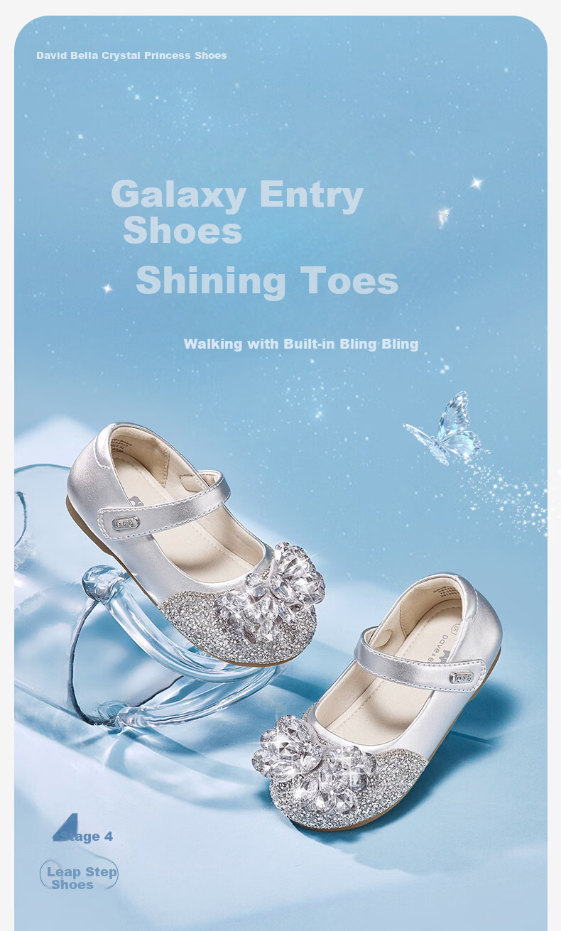 David Bella Kids Crystal Shoes Leather Shoes Sparkling Diamond Autumn Girls Baby Princess Mary Jane Sandals 1