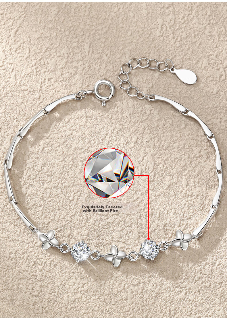 Sino Gem Silver Lucky Four-Leaf Clover Bracelet for Women Luxury High-End Wristband 520 Birthday Gift for Girlfriend and Best Friend 11
