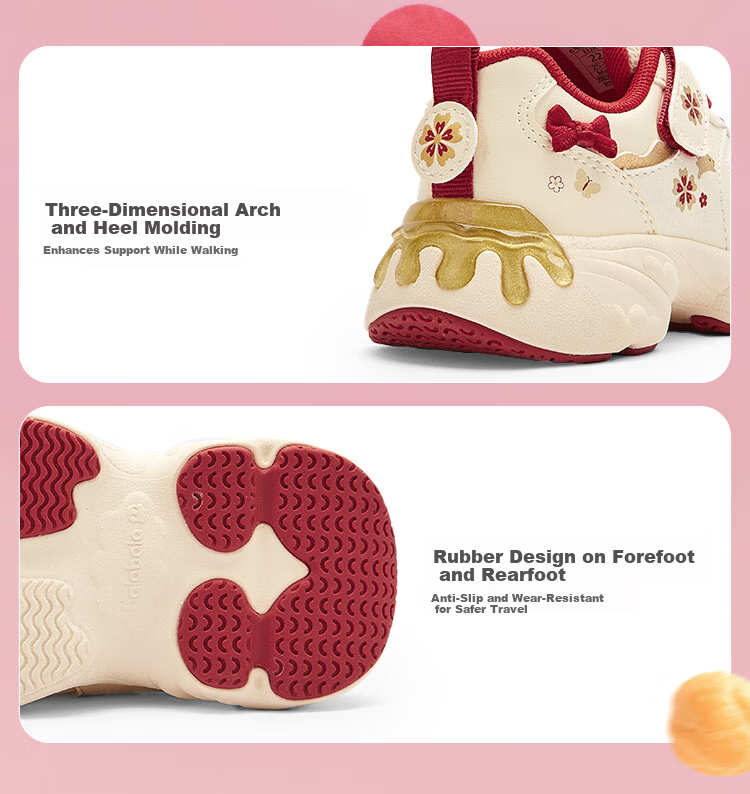 Balabala Toddler Girls' First Walking Shoes Sports Shoes 2026 New Spring Baby New Year Red Dad Sneakers Functional Shoes 5