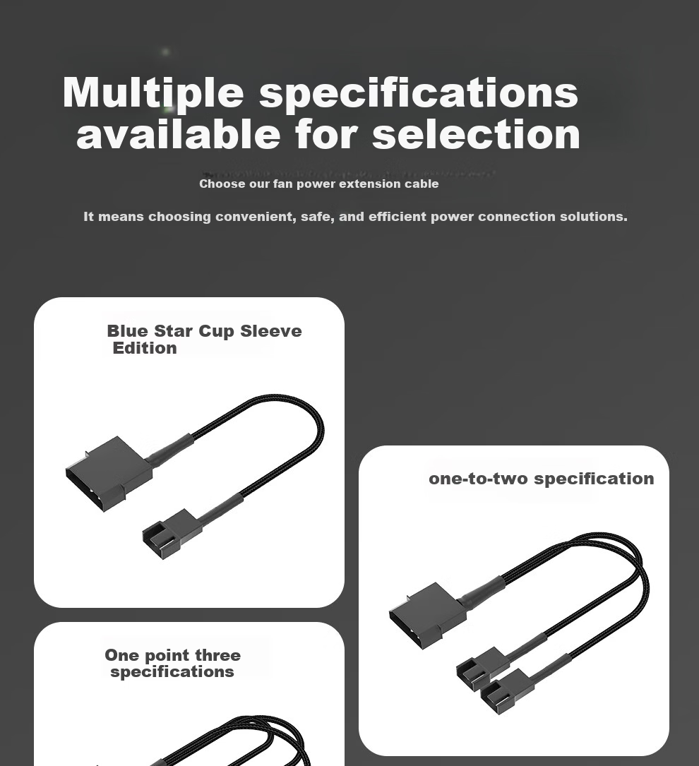 BURLEFRAN Large 4-Pin to Small 4-Pin Computer Fan Power Cable 3-Pin 4P Splitter 1 to 1/2/3/4/5 Extension Cable 27cm Length 2