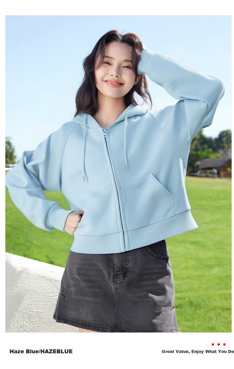 Baleno Women's Short Hooded Zip-Up Sweatshirt Jacket 2025 Spring Autumn New Petite Casual Lazy Style Hoodie 12