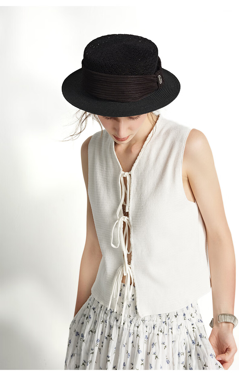 ELLE Women's French Elegant Straw Sun Hat UV Protection Beach Hat Slim Face 26