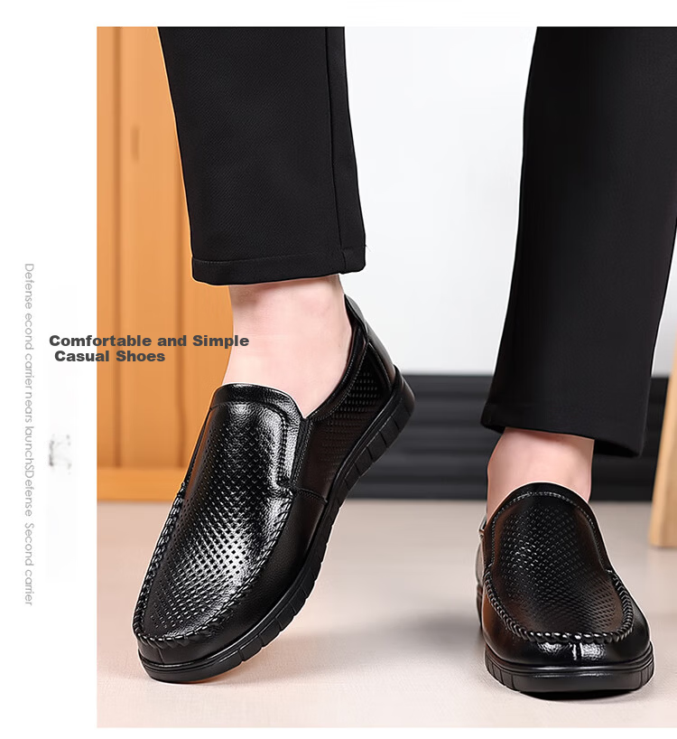 MEXICAN Business Casual First Layer Cowhide Men's Dress Shoes Hollow Breathable Slip-On Large Size Brown 39 12