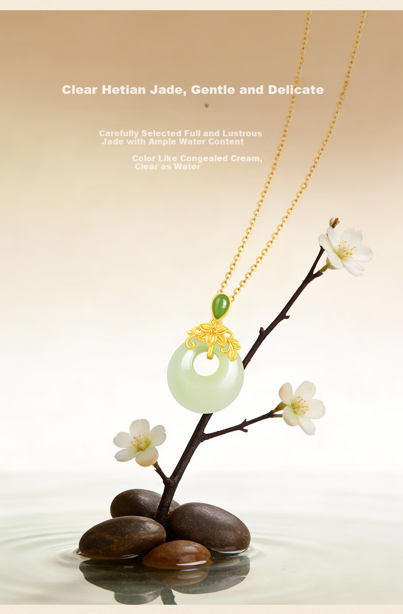 Yayi [Laomiao Gold] Peace Buckle Necklace for Women, Silver Hetian Jade, Practical Birthday And Mother's Day Gift for Wife Or Mother 6
