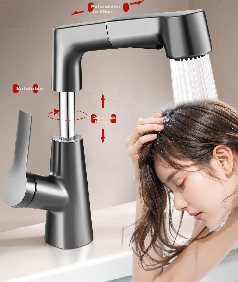 Xinfei Basin Faucet, Lift And Pull Type, Hot And Cold Dual Control, Bathroom White, Washbasin Tap 11
