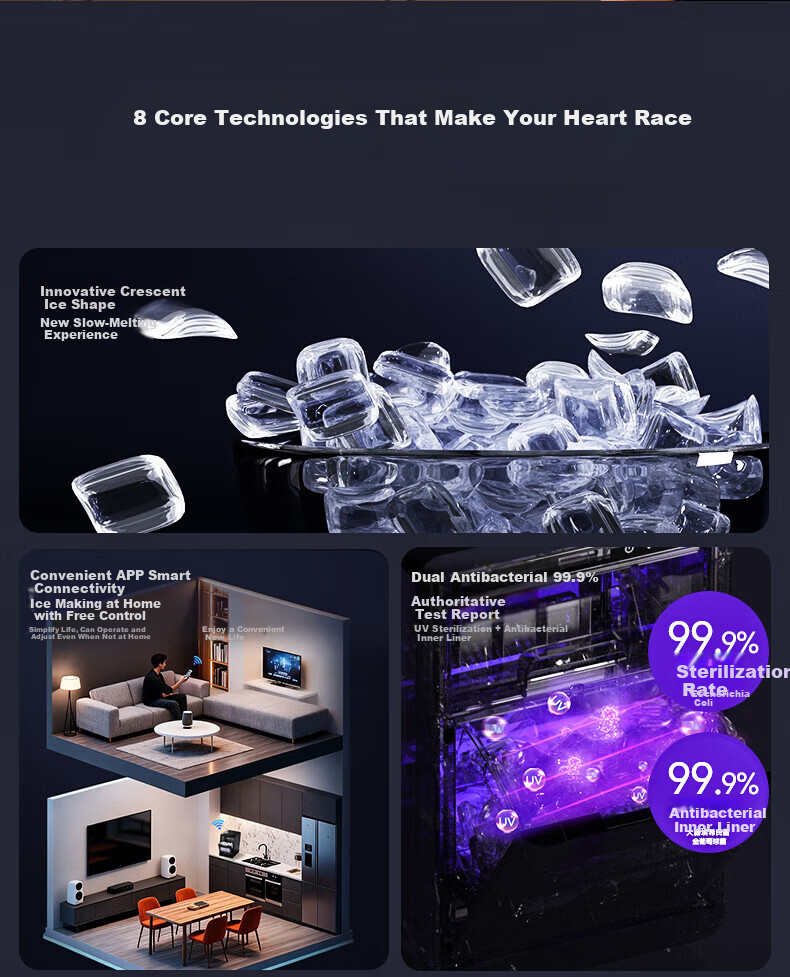 Wellcome Small Ice Maker Crescent Ice Thickened WIFI Fully Automatic Small Ice Maker UV Sterilization Ice Machine 2