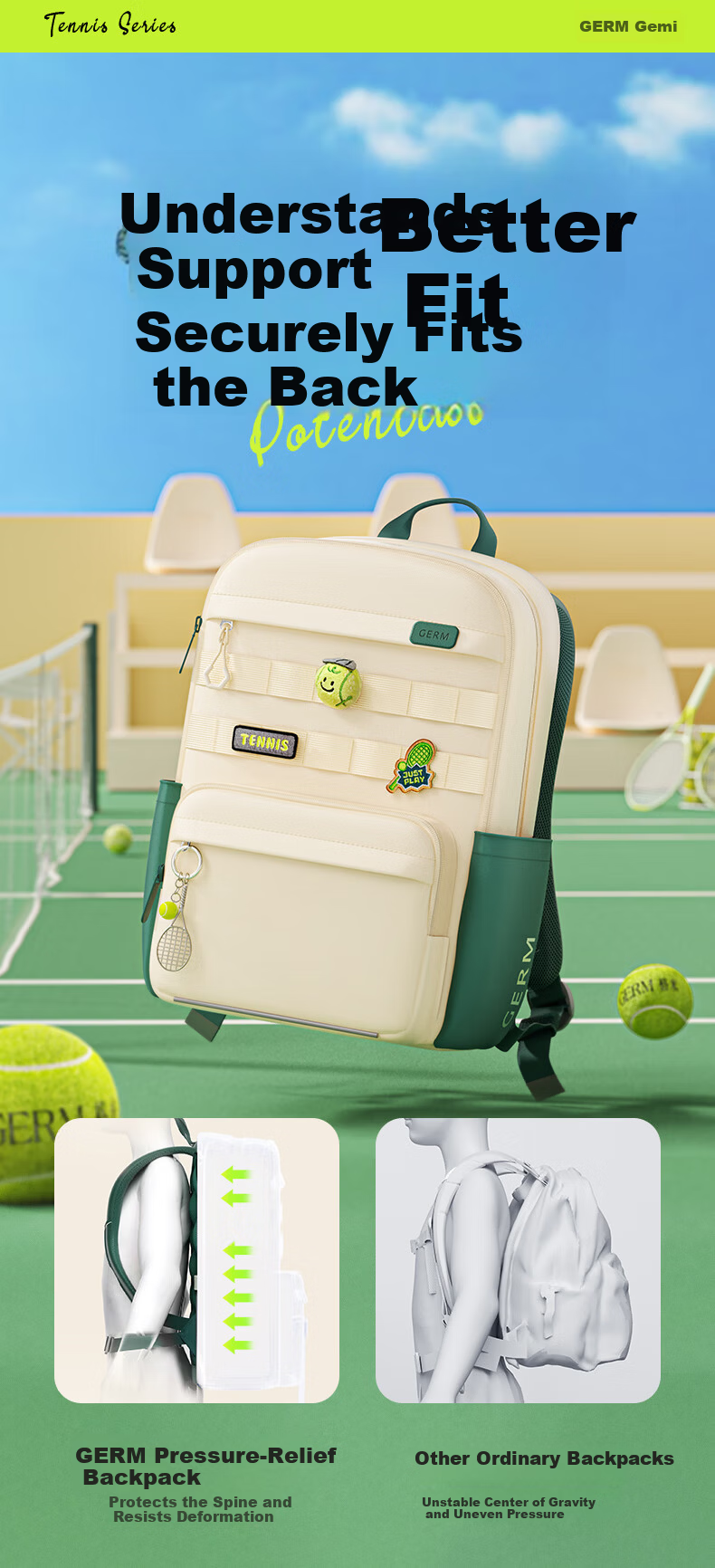 Germ Lightweight Large Capacity School Backpack for Elementary and Middle School Girls Grades 4-6 14