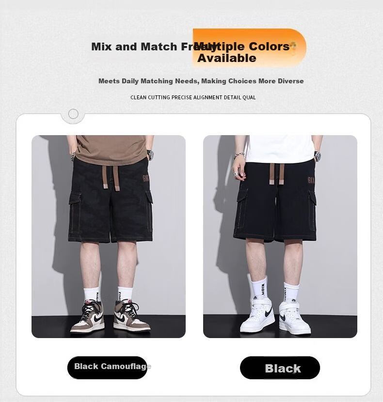 Mianzhi Men's Shorts, Summer Ice-Cool Workwear Five-Point Straight Pants, Loose Breathable Casual Trousers for Men, Brown Camouflage, 4XL 8