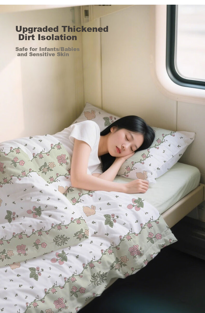 Dr. Chu Disposable 4-Piece Bedding Set for Train Sleeper, 3-Piece Thickened Single Bed Sheet and Duvet Cover, Hotel Use 2