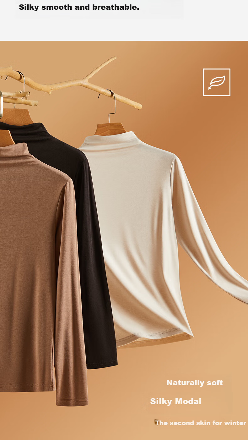 Youkeshu Autumn Modal Women's Half Turtleneck Seamless Body Shaping Nude Feel Base Layer Top Dark Coffee L 5