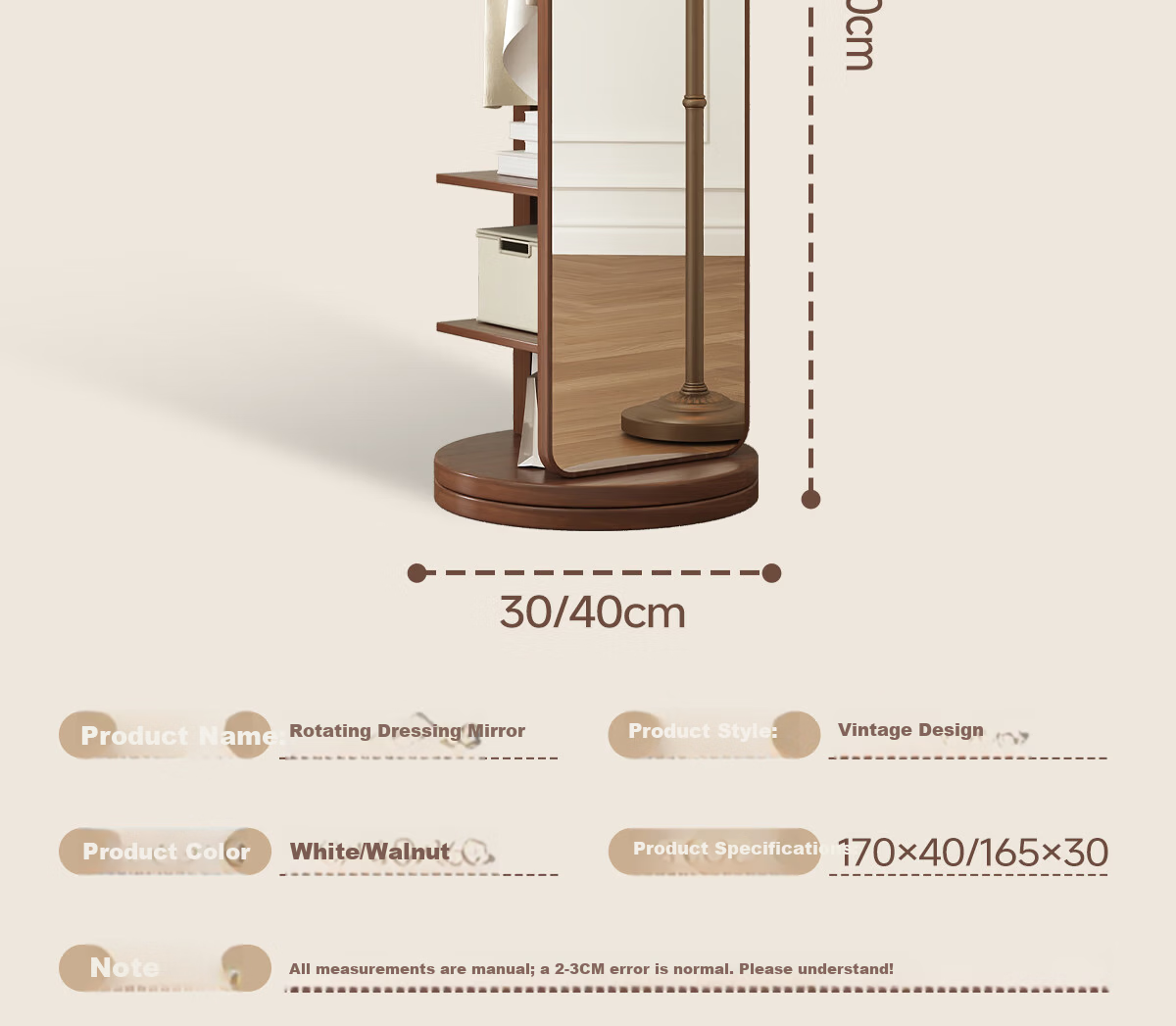 Millennium Huafu Full-Length Rotating Dressing Mirror Floor Mirror with Movable Bedroom Coat Rack Integrated Fitting Mirror 10