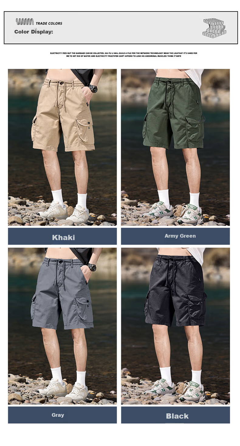 EASTERN CAMEL Men's Casual Loose Cotton Summer Breathable Simple Solid Thin Versatile Cargo Shorts 4