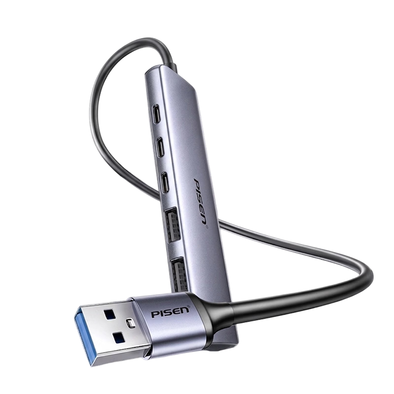 Pisen USB3.2 Hub, Multi-Port USB3.2Gen2 Computer Expansion Dock, USB-C Data Hub 10Gbps High-Speed Expansion Dock with Power Supply for One-To Connectio