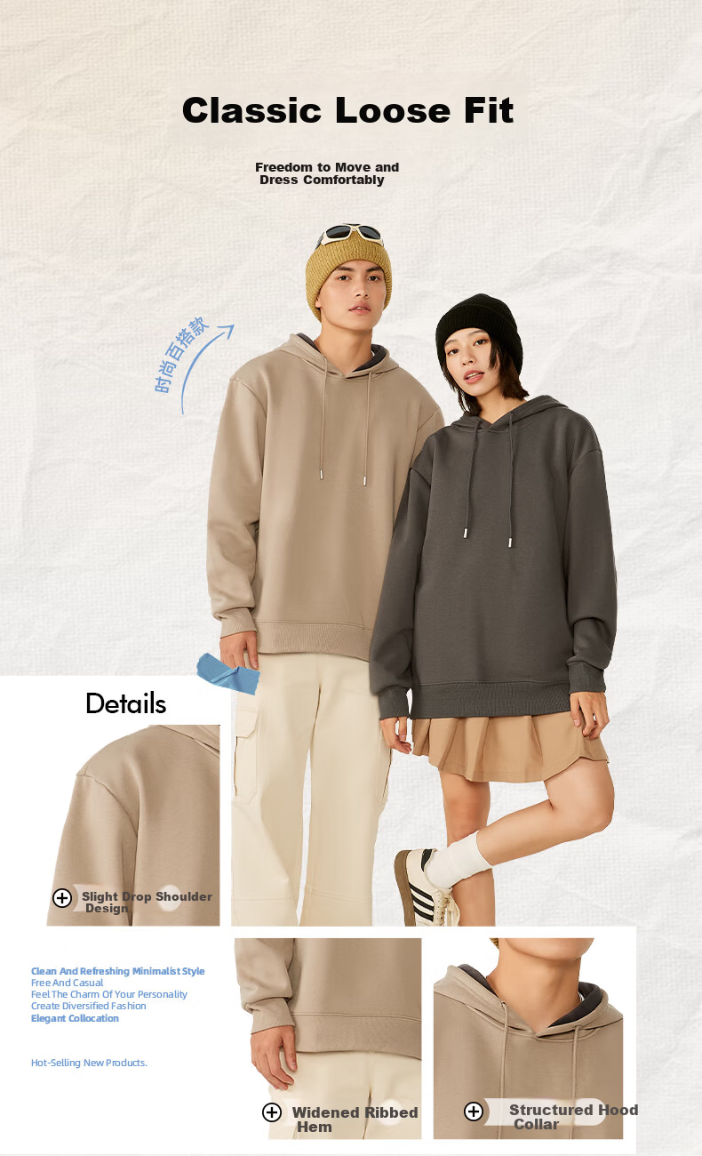 Jeanswest Men's American Style Fleece-Lined Thickened Hoodie Autumn Winter Loose Fit Large Size Warm Sweatshirt 5