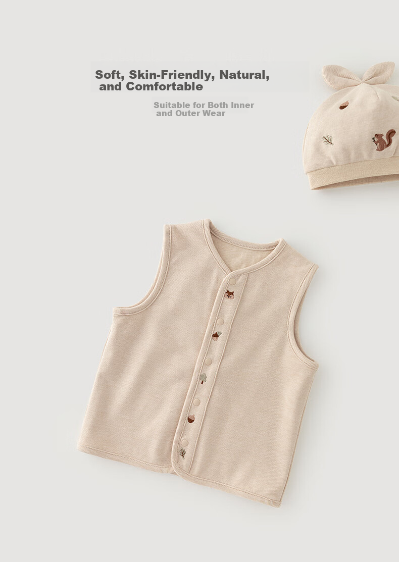 Guaiqi Bear Baby Pure Cotton Vest Jacket Spring Autumn Sleeveless Baby Top Shirt Base Layer 1