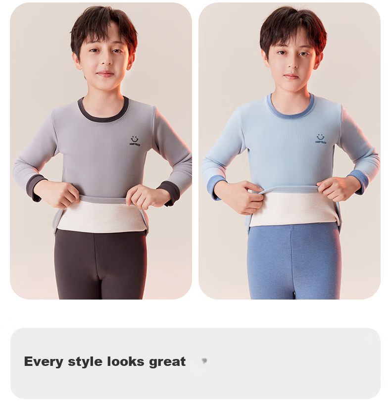 LangSha Kids Thermal Underwear Set Boys Fleece Lined Thickened Autumn Winter Cotton Sweater Pajamas for Toddlers and Older Children 14