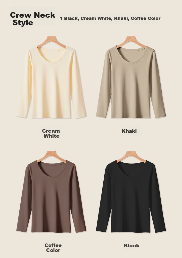 Ordifen 10A Antibacterial Base Layer Women's Long Sleeve Slim Fit High Elasticity Round Neck Autumn Winter T-Shirt XL 4