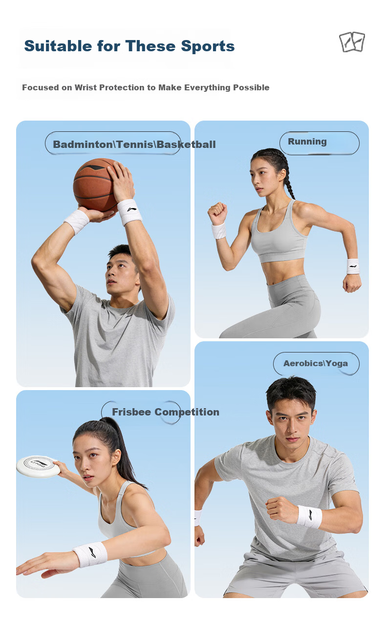 LI-NING Wristband Sports Fitness Sweat-Absorbing Wrist Towel for Badminton Basketball Volleyball Tennis Tendonitis Wrist Injury 5