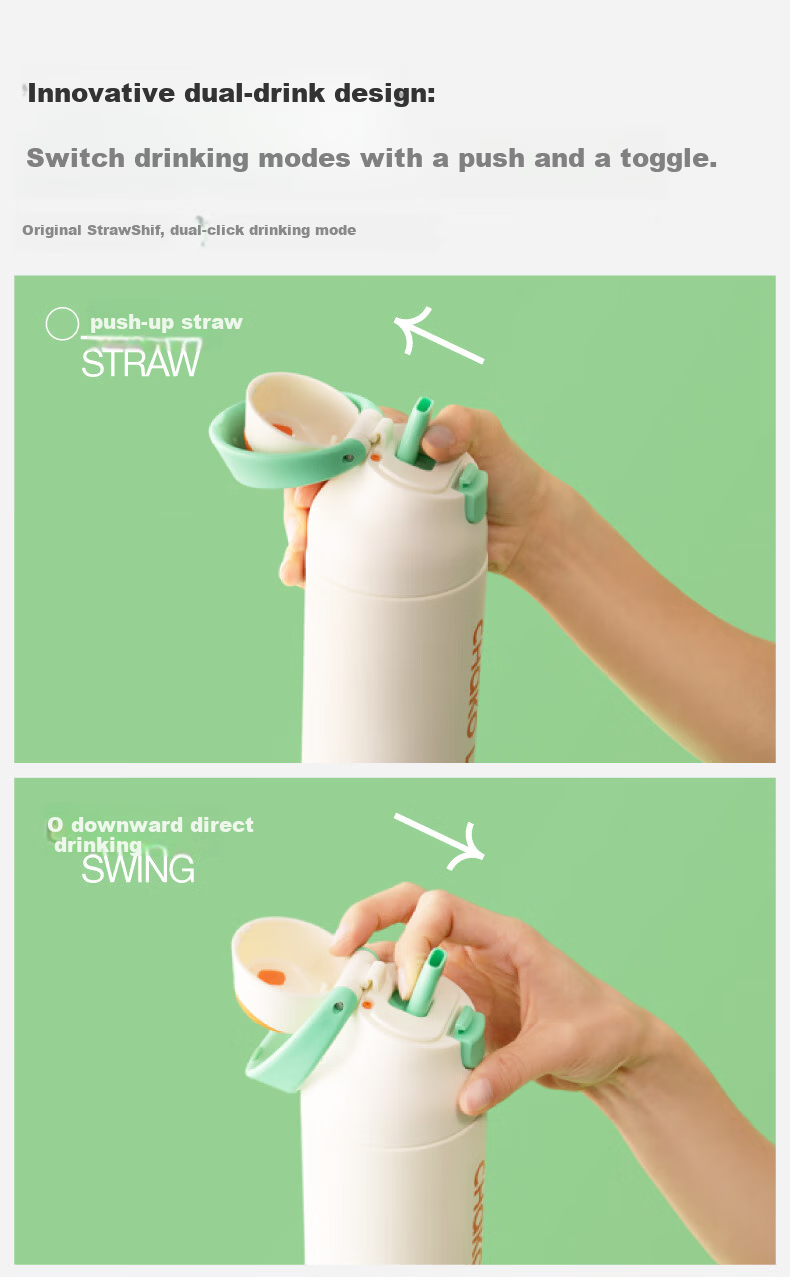 Chakolab Dual-Drinking Children's Insulated Cup, Student Straw Cup, Large Capacity Sports Water Bottle, Portable Office Cup, Stylish Kaka Cup 3