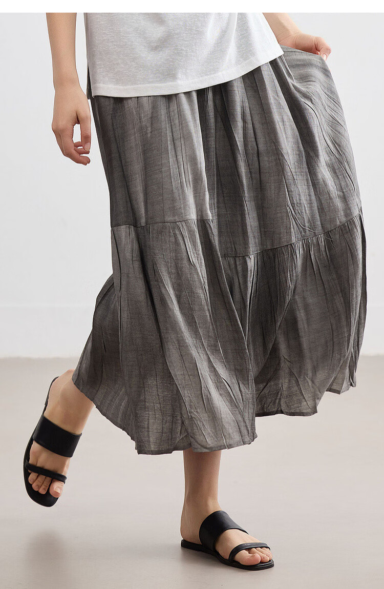 Demana [Forest Style Wardrobe] Summer Artistic Wrinkled Washed Tie-Dye Elastic Waist Slimming Mid-Length Skirt for Women 16