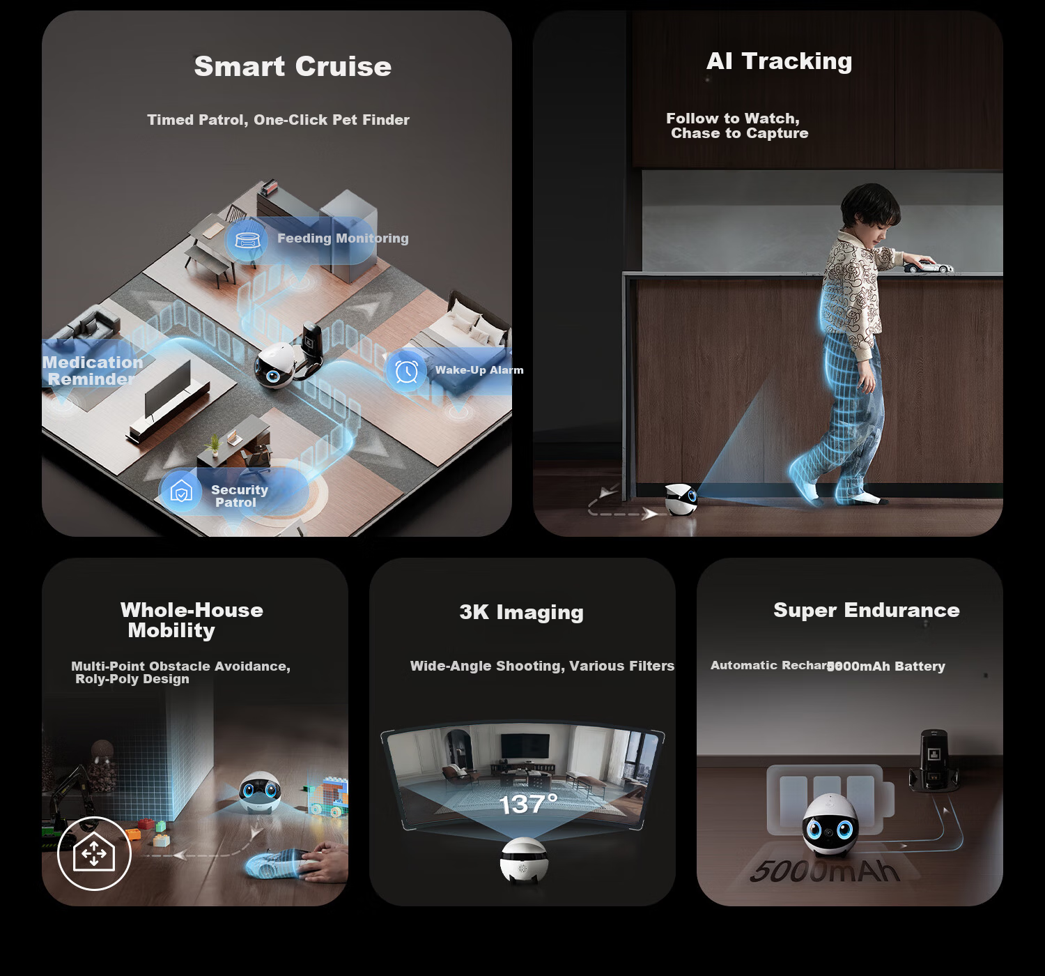Enabot EBO Air 2 Plus Whole Home Mobile Surveillance Camera Video Call Elderly Children Pet Monitoring EBO AI Companion Robot [Liumu White] 4