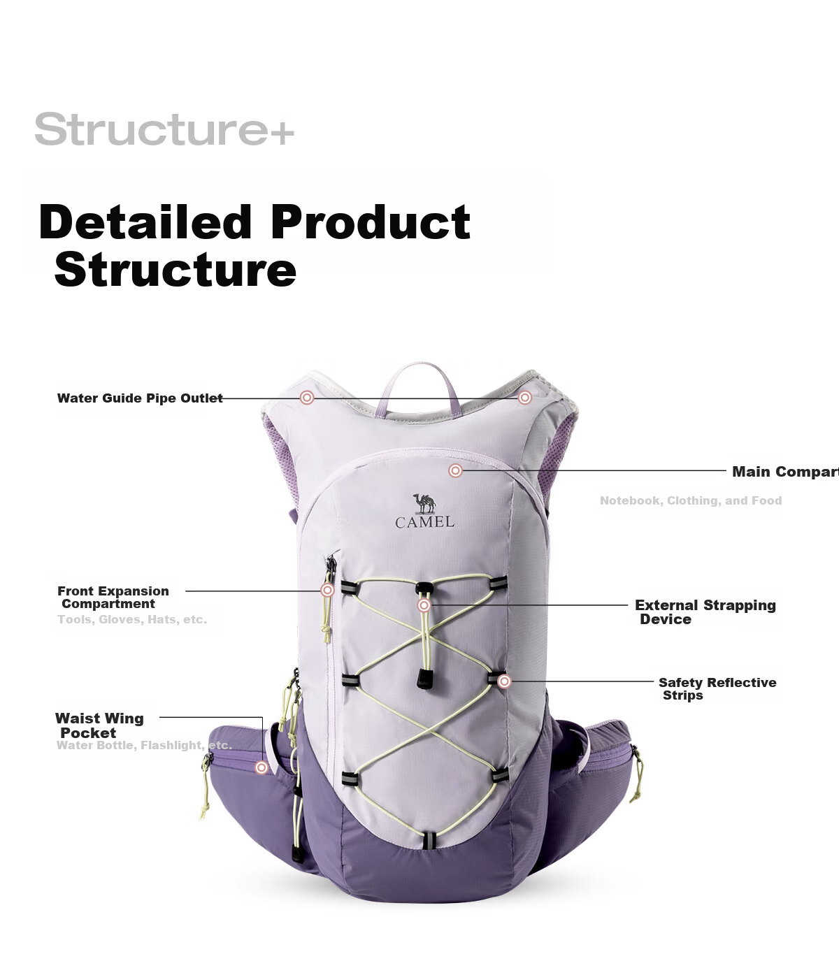 CAMEL Purple Vest Lightweight Travel Backpack Outdoor Hiking Cycling Mountaineering Bag 575C628004A 32