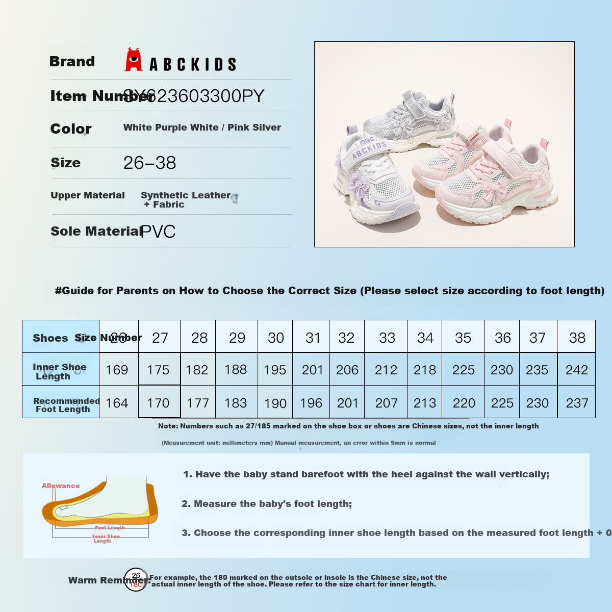 ABC KIDS Girls' Running Shoes, Summer Breathable Mesh Sneakers for Older Children, Thick-Soled Height-Increasing Dad Shoes, White And Pink, Size 26