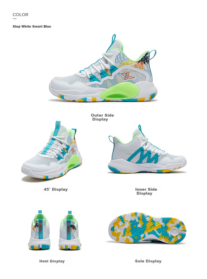 XTEP Children's Unisex Shock-Absorbing Wear-Resistant Basketball Shoes for Young National Champions, Deep Blue/mango Yellow, Size 35 20