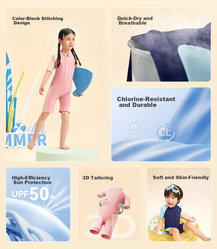JD Original Little Light Shield One-Piece Swimsuit for Older Children, Boys And Girls, Sun Protection Swimwear And Trunks, Professional Training Outfit, Pink, Size 120 3