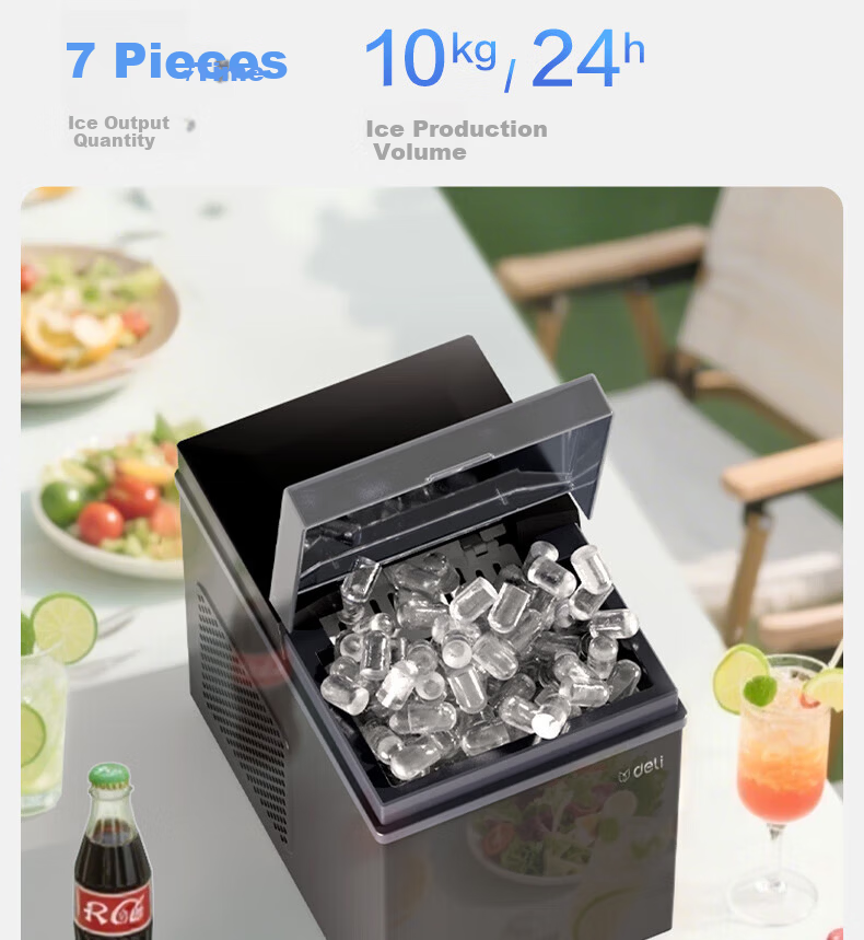 Deli Ice Maker, Compact Home And Dorm Portable Mini 92W Low-Power Ice Making Machine, Fully Automatic Water Dispenser with Self-Cleaning Water System, Food-Grade Material 5