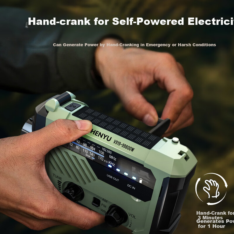 SHENYU Hand-Crank Dynamo Flashlight Radio Solar Multifunctional Emergency Charging Disaster Earthquake Lighting Equipment