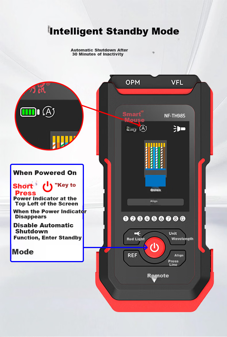 Smart Mouse NF-TH985 Optical Power Meter Red Light All-in-One Network Cable Tester High-Precision Single-Head Network Tester 12