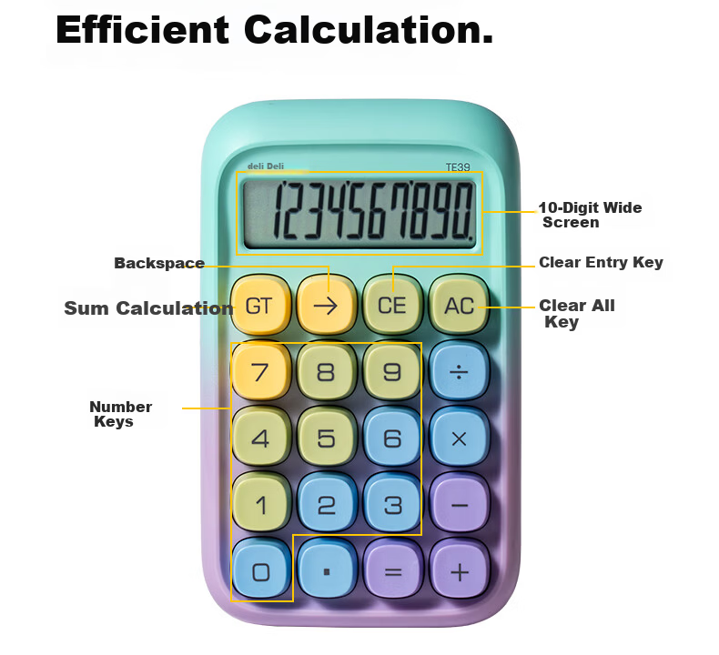 Deli Round High-Button Stylish Calculator for Children, 12-Digit Wide Screen Display, Aesthetically Pleasing Fourth Grade Student Calculator, Office And Study Supplies, Blue, TE36 11