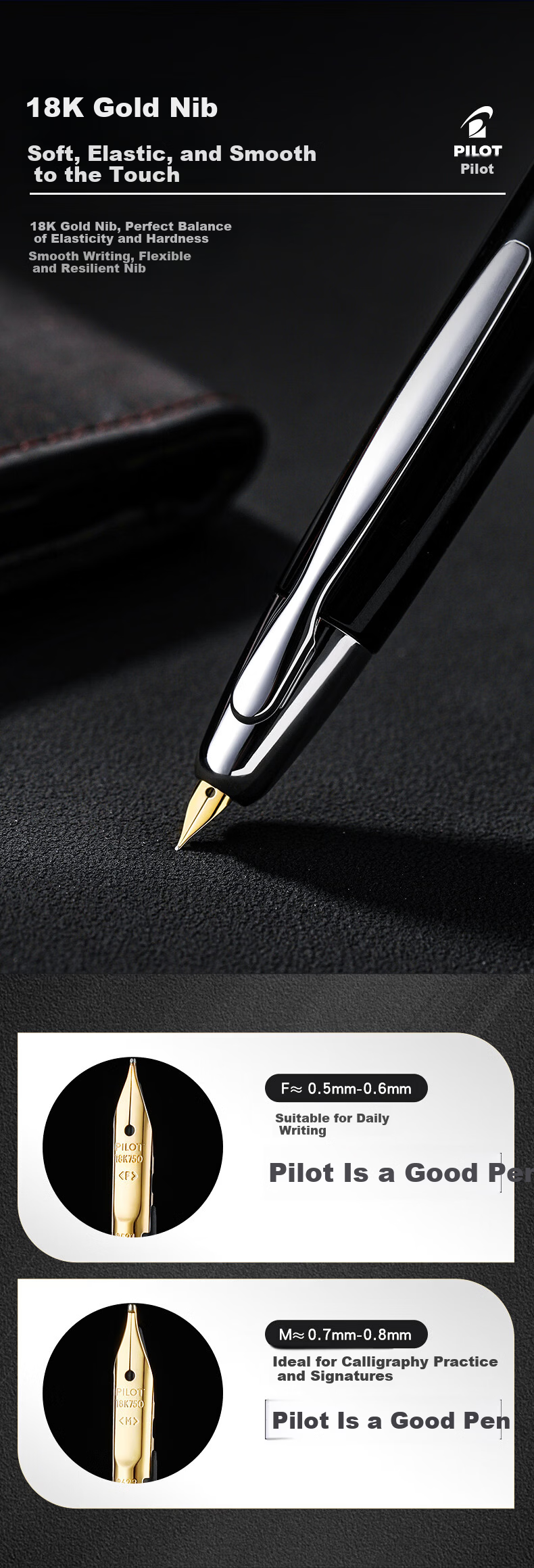 PILOT CAPLESS Retractable Fountain Pen Business Office Gift for Leaders Adult Pen (Gold Clip) F Nib Black FC-1500RG-F-B 4