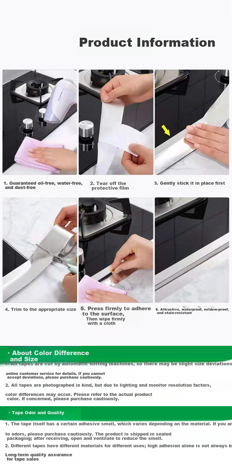 Qinghua Kitchen Oil-Proof Sticker, Tile Gap Filler Strip, Sink And Stove Edge Sealing Strip, Gutter Filling Strip, Silver, 8mm*600cm 8