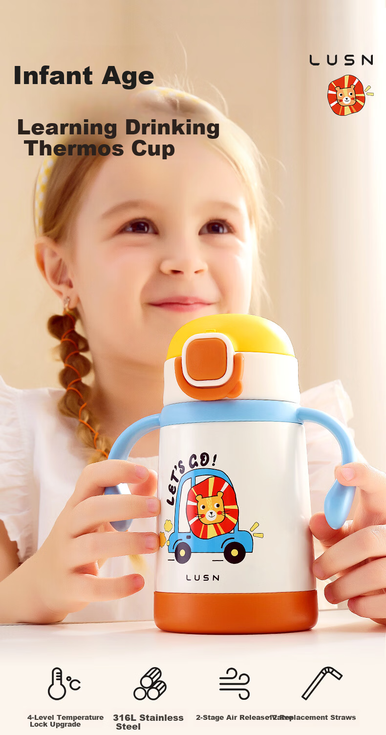 LUSN Kids Insulated Straw Cup Baby Sippy Cup Infant Drinking Cup Baby Bottle Kindergarten 316L Stainless Steel Water Bottle 1