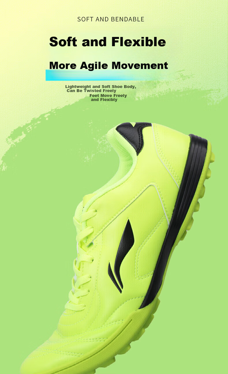 LI-NING Men's Football Shoes TF Turf Studs Adult Youth Kids Non-Slip Wear-Resistant Professional Training Cleats 10