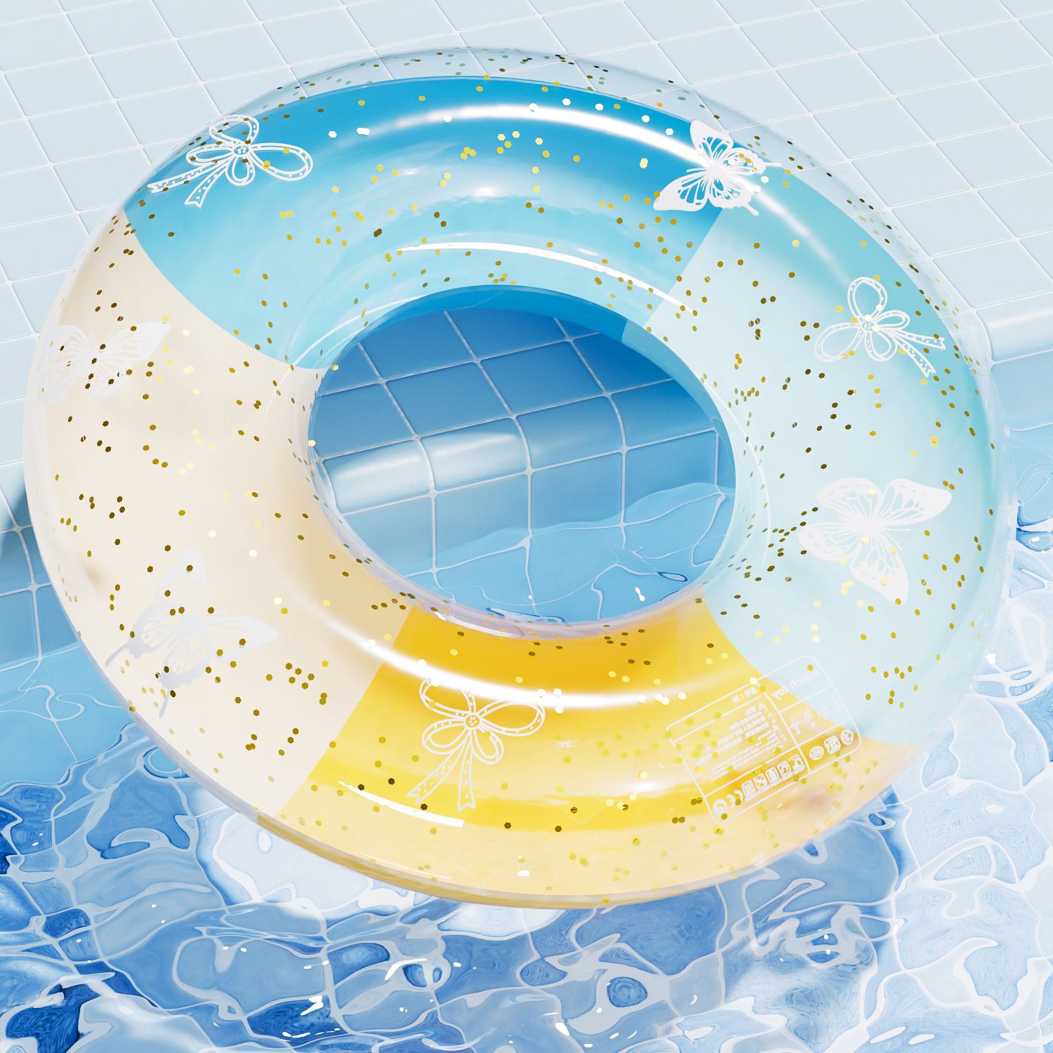 Youyou Thickened Anti-Tip Double Airbag Swimming Ring Unisex Children's Float 96408 White Floral 70cm 20