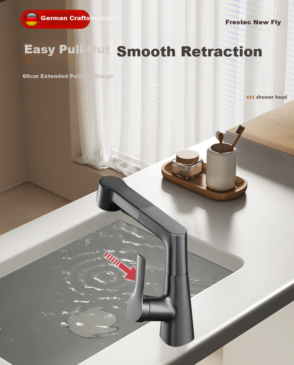Xinfei Basin Faucet, Lift And Pull Type, Hot And Cold Dual Control, Bathroom White, Washbasin Tap 9