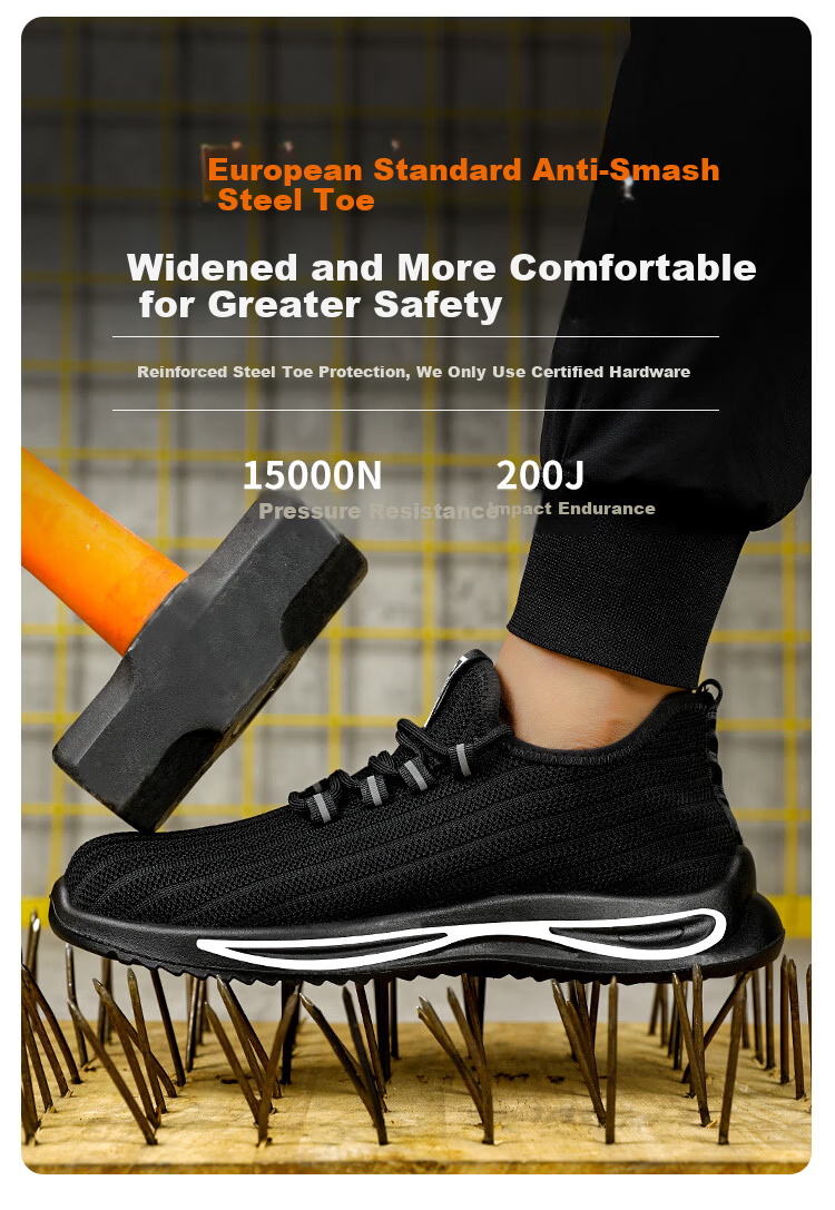 JUNBU Safety Shoes for Men, Summer Breathable Steel Toe Cap, Anti-Smashing, Puncture-Resistant, Wear-Resistant, Construction Site Work Shoes 1080S Size 38 3
