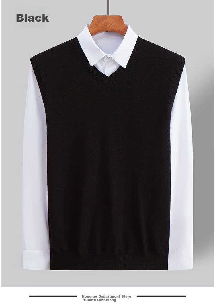 Hengyuanxiang Men's Wool Vest Lightweight Wool Sweater V-Neck Knit Waistcoat Black S(165) 10
